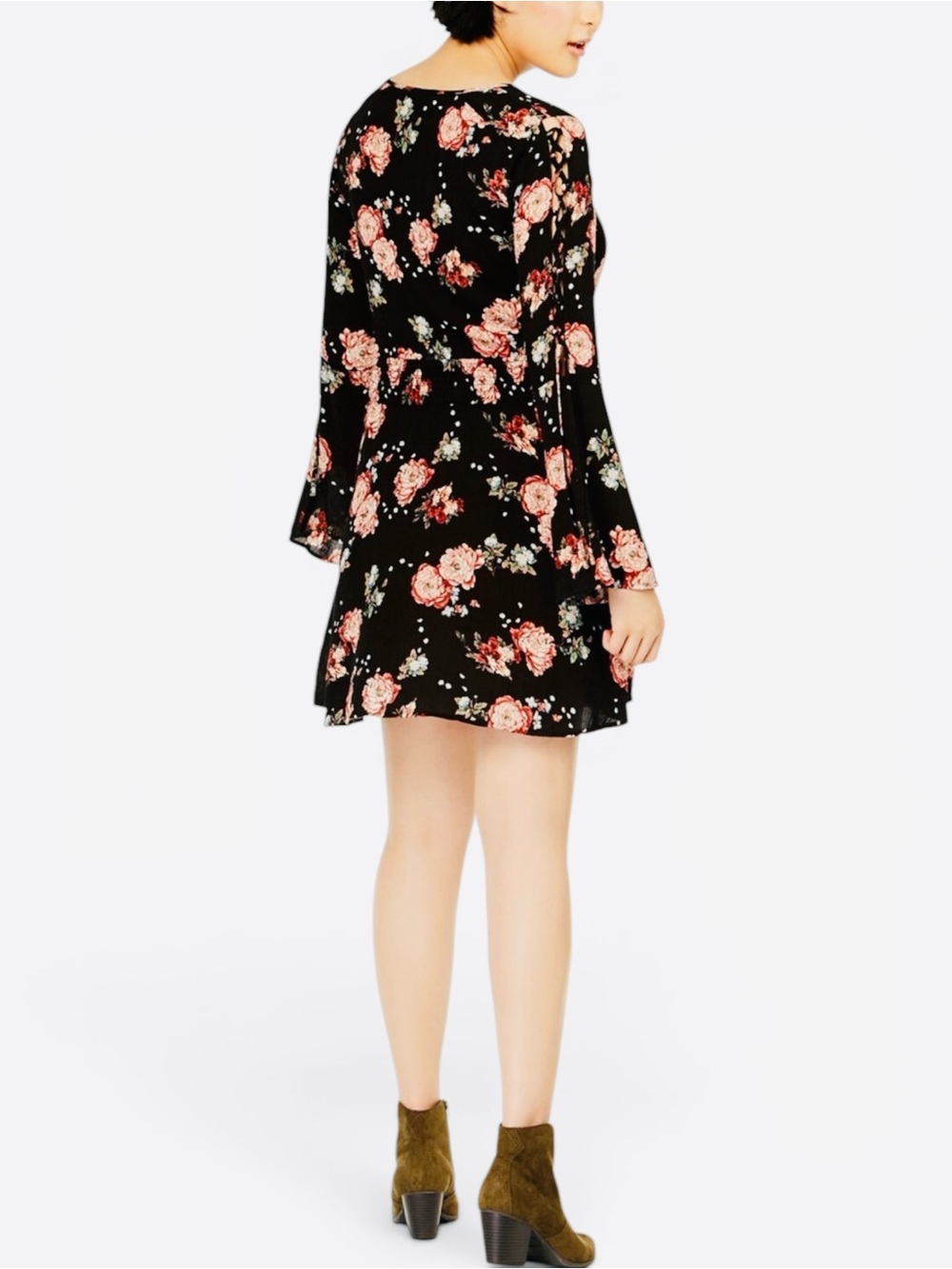 Stella Tweed Floral Faux Wrap Ruffle Sleeve Dress - Picture 3 of 9